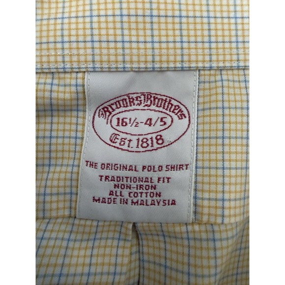Brooks Brothers Traditional Fit Dress Shirt Mens 16.5 4/5 Yellow Check Non Iron - Picture 2 of 7